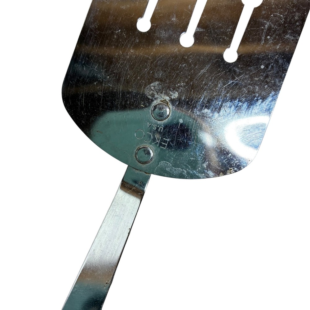 Vintage EKCO USA Slotted Spatula Stainless Steel Black Handle Turner Angle 12.5" - Picture 3 of 3